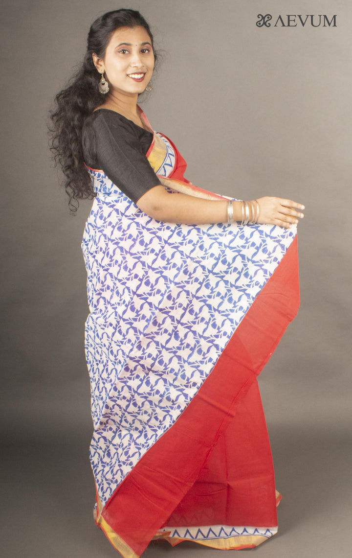 Kerala Cotton Hand Block Printed Saree without Blouse Piece By Aevum- 10021 - AEVUM