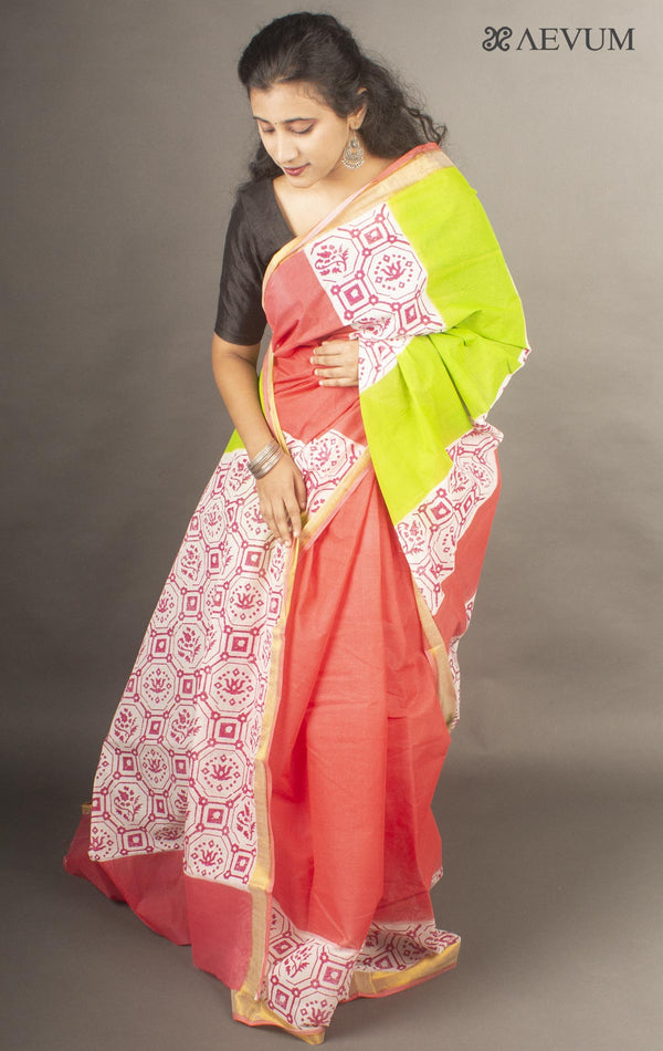 Kerala Cotton Hand Block Printed Saree By Aevum- 10025 - AEVUM
