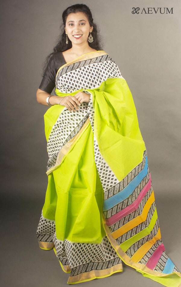 Kerala Cotton Hand Block Printed Saree By Aevum- 10031 - AEVUM