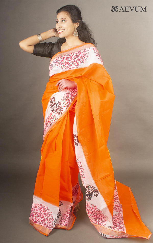 Kerala Cotton Hand Block Printed Saree By Aevum- 10037 - AEVUM