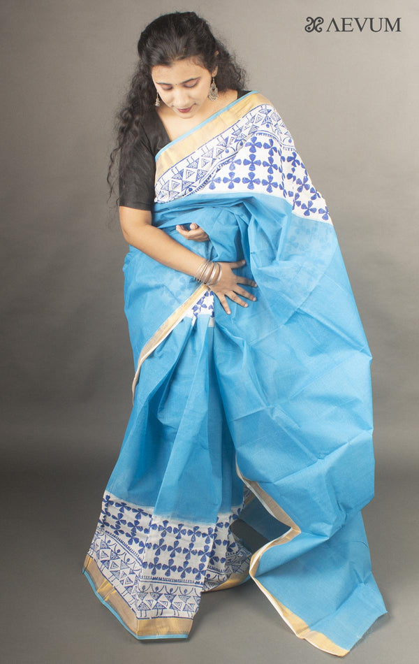 Kerala Cotton Hand Block Printed Saree By Aevum - 10039 - AEVUM