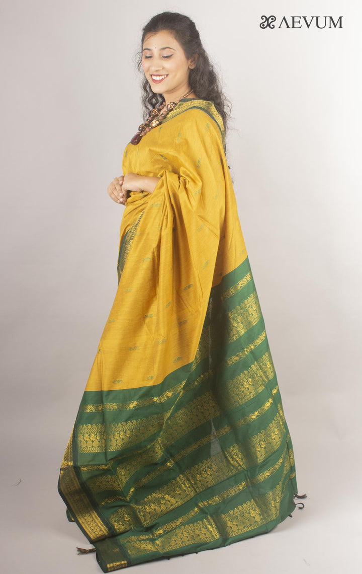 Kalyani South Cotton Silk Handloom Saree with Blouse Piece by Aevum- 10169 - AEVUM