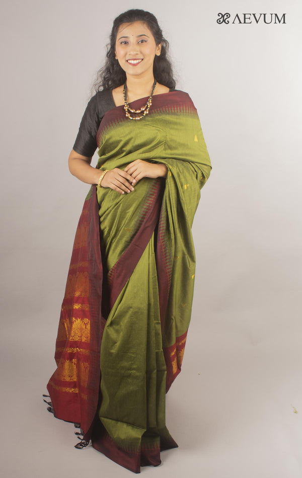 Kalyani South Cotton Silk Handloom Saree with Blouse Piece By Aevum - 10171 - AEVUM