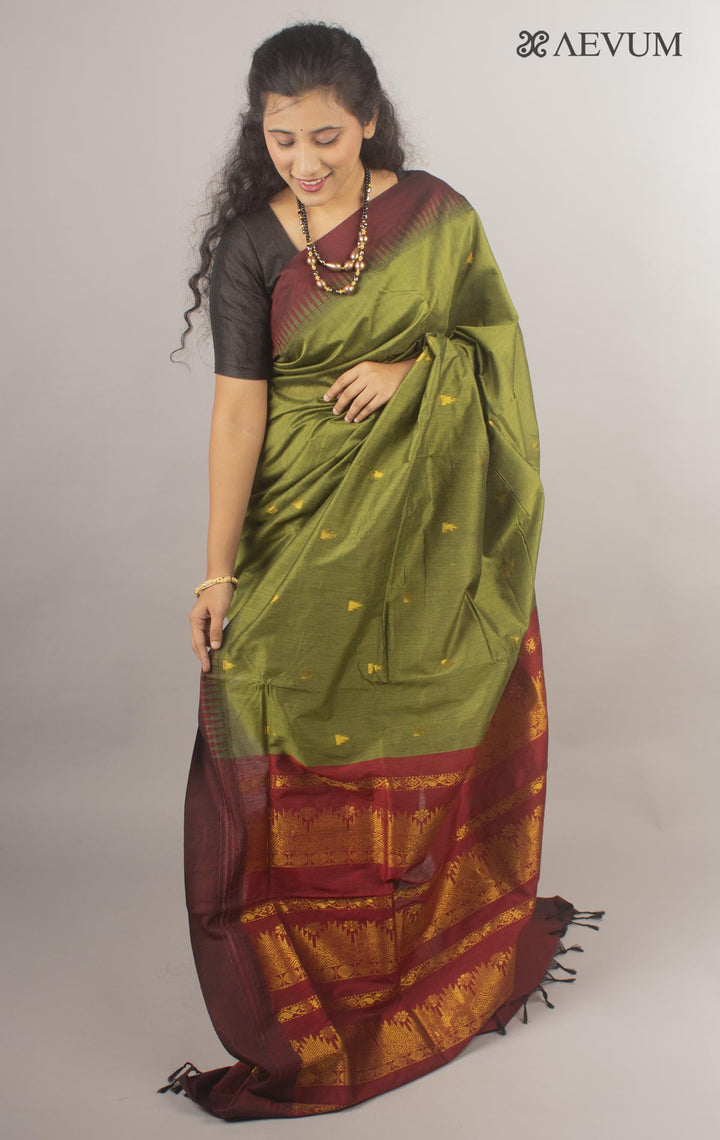 Kalyani South Cotton Silk Handloom Saree with Blouse Piece By Aevum - 10171 - AEVUM