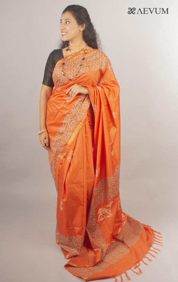 Katan Madhubani Silk Saree with Blouse Piece - 10426 - AEVUM