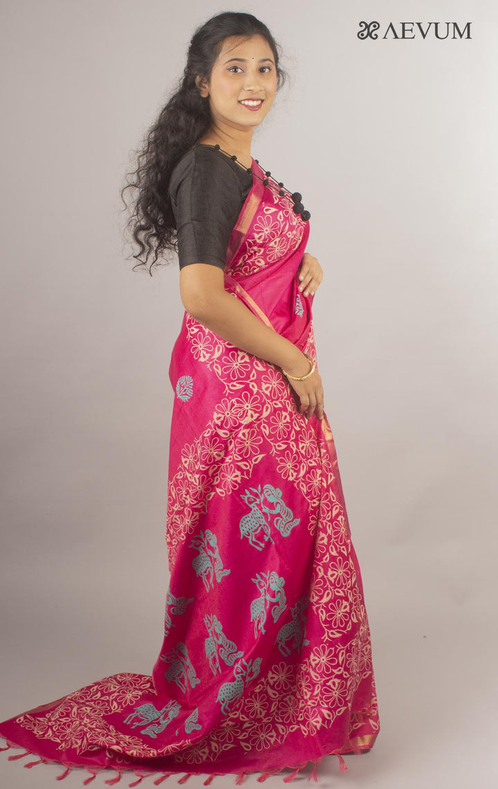 Katan Madhubani Silk Saree with Blouse Piece - 10427 - AEVUM