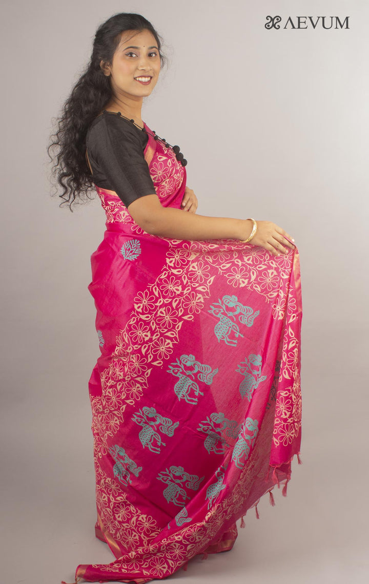 Katan Madhubani Silk Saree with Blouse Piece - 10427 - AEVUM