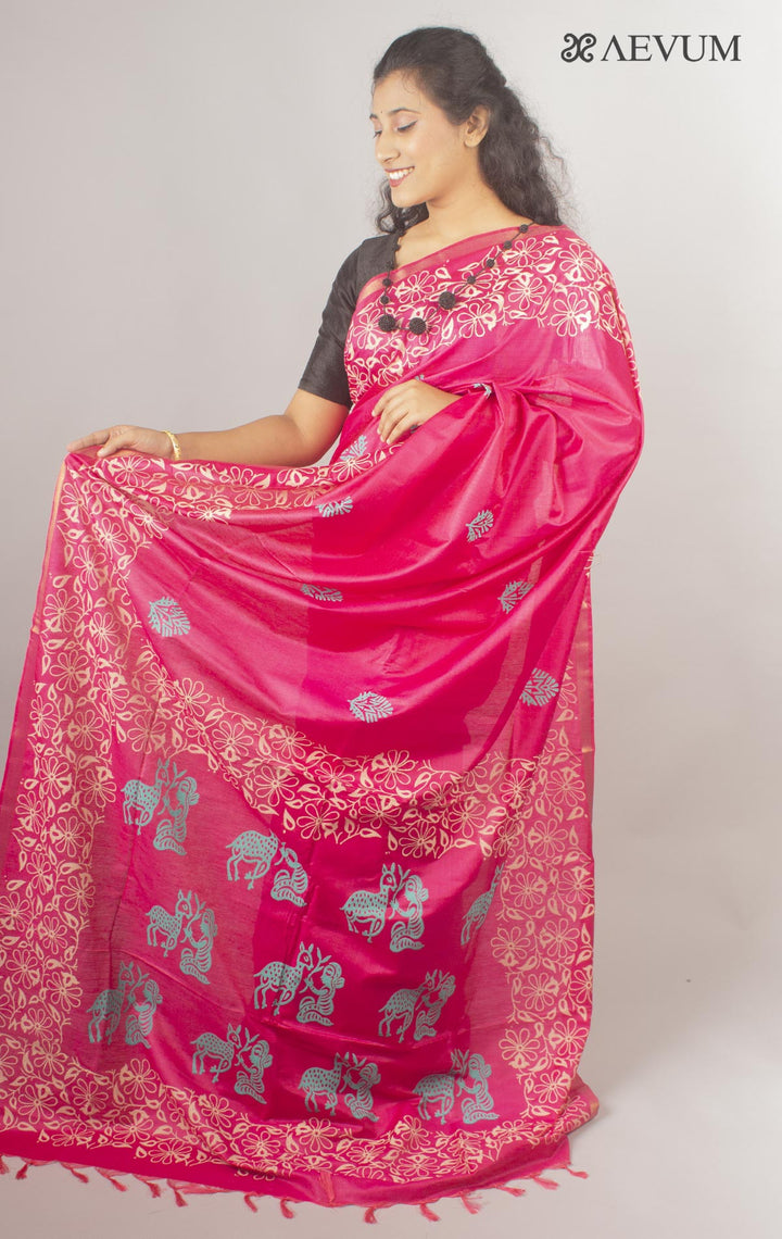 Katan Madhubani Silk Saree with Blouse Piece - 10427 - AEVUM