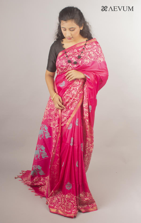 Katan Madhubani Silk Saree with Blouse Piece - 10427 - AEVUM