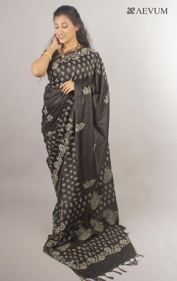 Katan Madhubani Silk Saree with Blouse Piece - 10428 - AEVUM