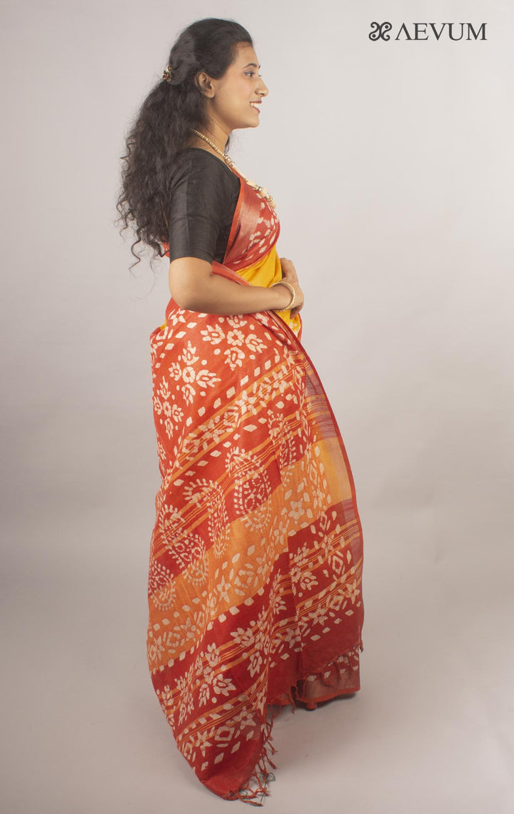 Semi Linen Saree with Batik Print - 10438 Saree Tausif   