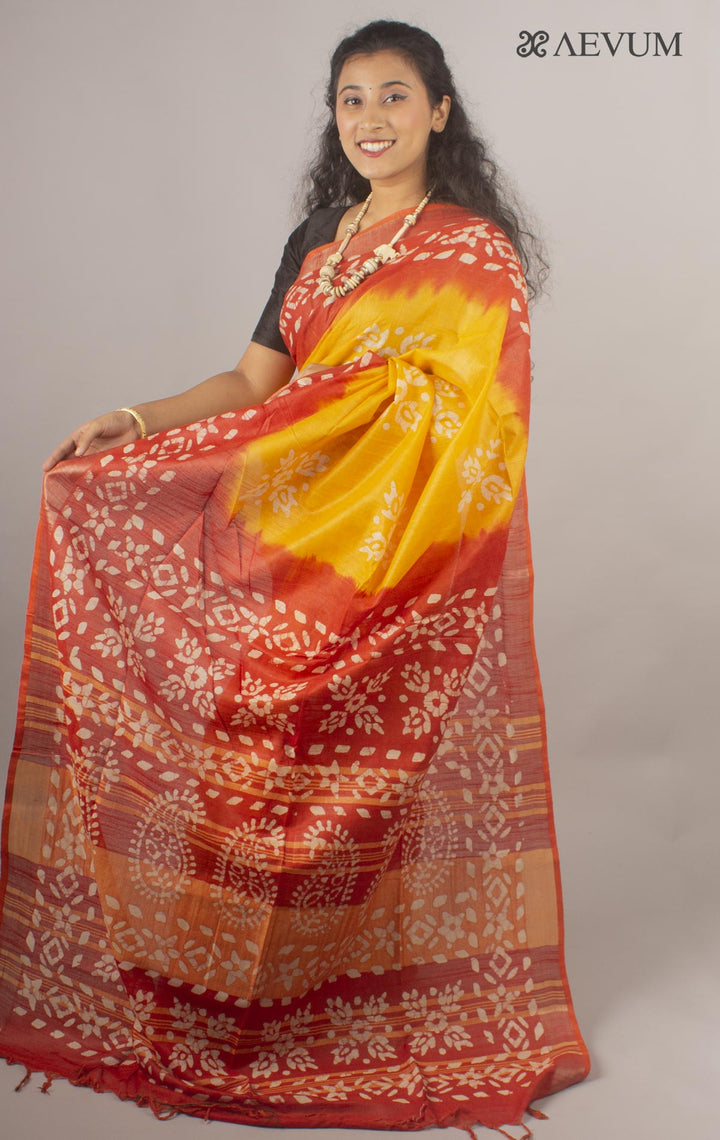 Semi Linen Saree with Batik Print - 10438 Saree Tausif   