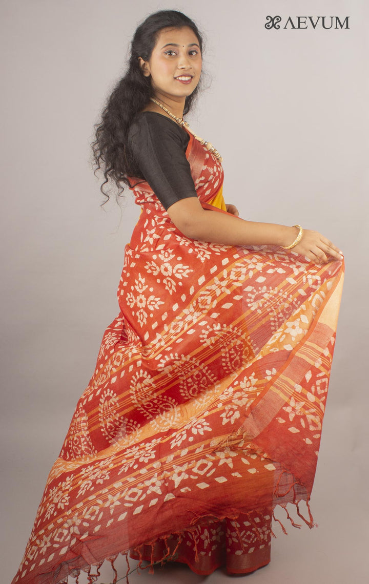 Semi Linen Saree with Batik Print - 10438 Saree Tausif   