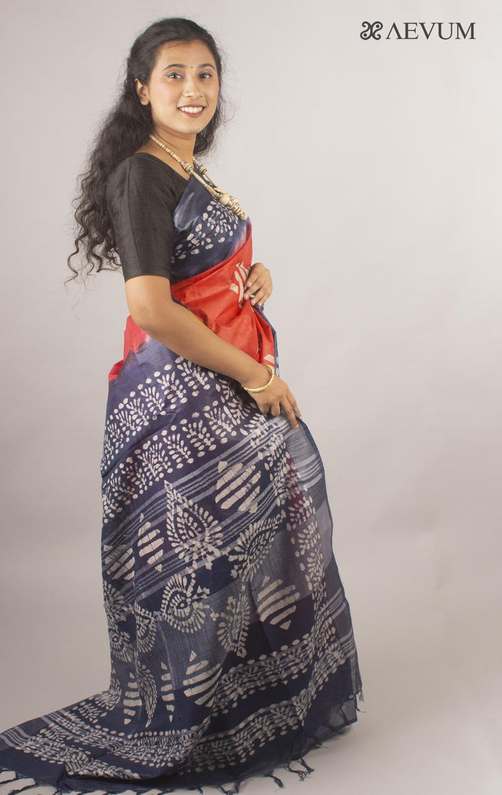 Semi Linen Saree with Batik Print - 10439 Saree anita   