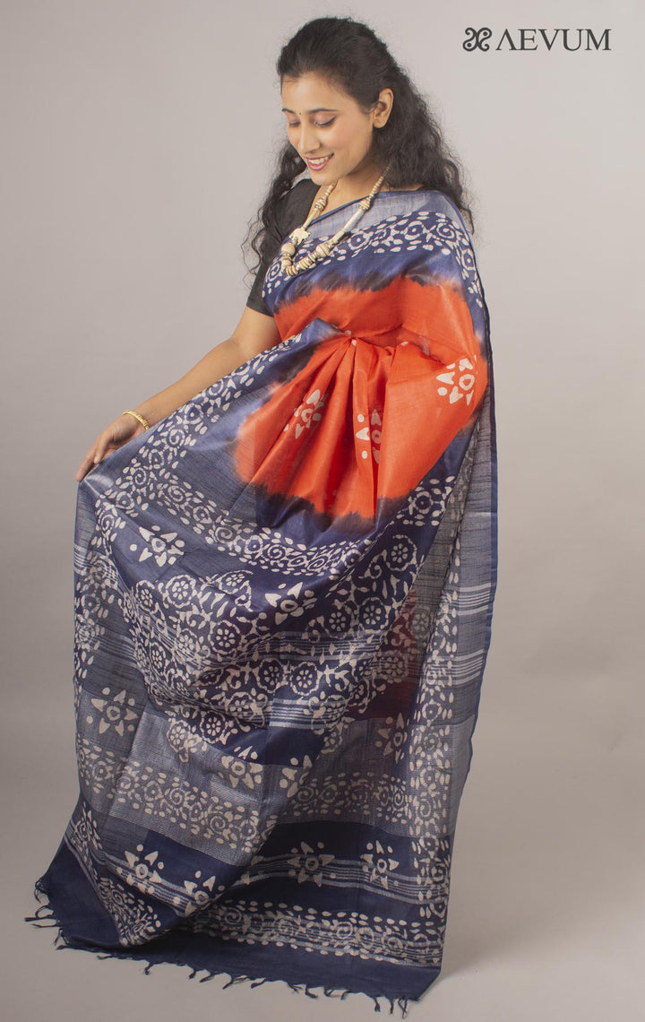 Semi Linen Saree with Batik Print - 10439 Saree anita   