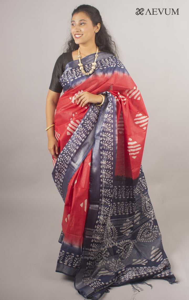 Semi Linen Saree with Batik Print - 10440 Saree Anita   