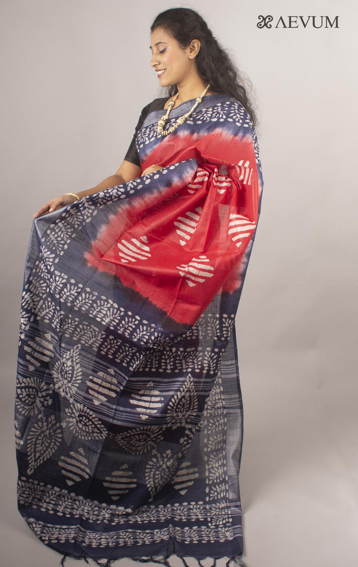 Semi Linen Saree with Batik Print - 10440 Saree Anita   