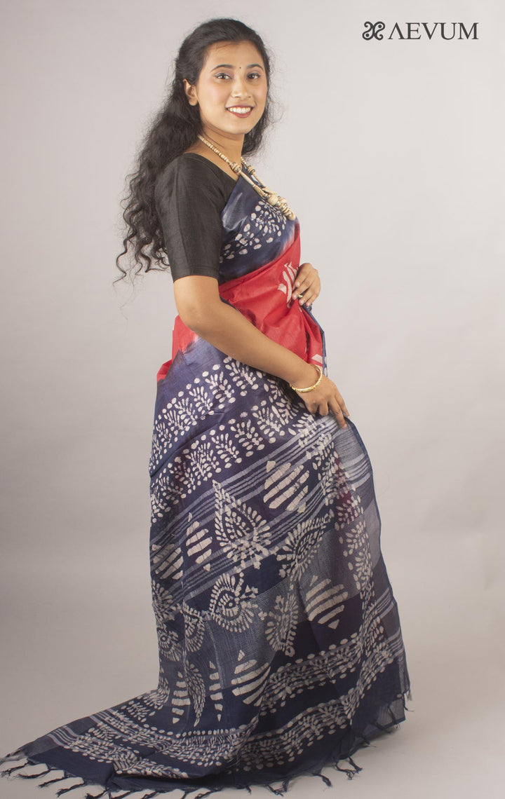 Semi Linen Saree with Batik Print - 10440 Saree Anita   