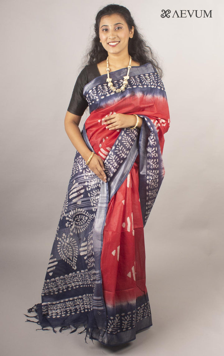Semi Linen Saree with Batik Print - 10440 Saree Anita   