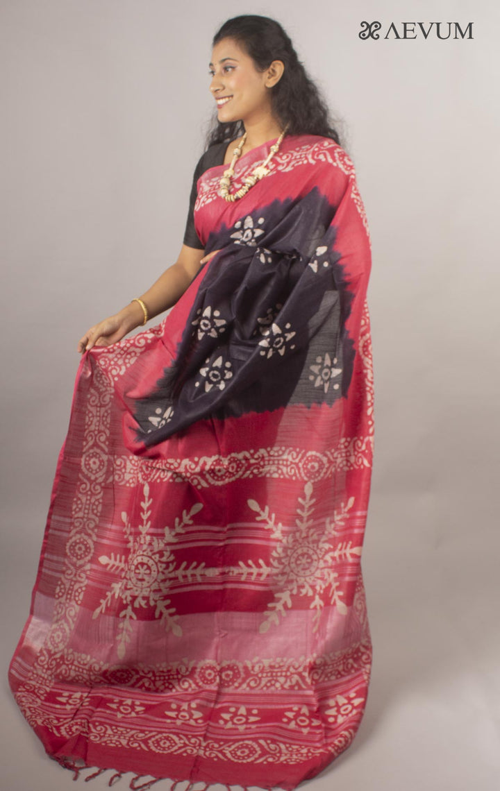 Semi Linen Saree with Batik Print - 10444 Saree Anita   