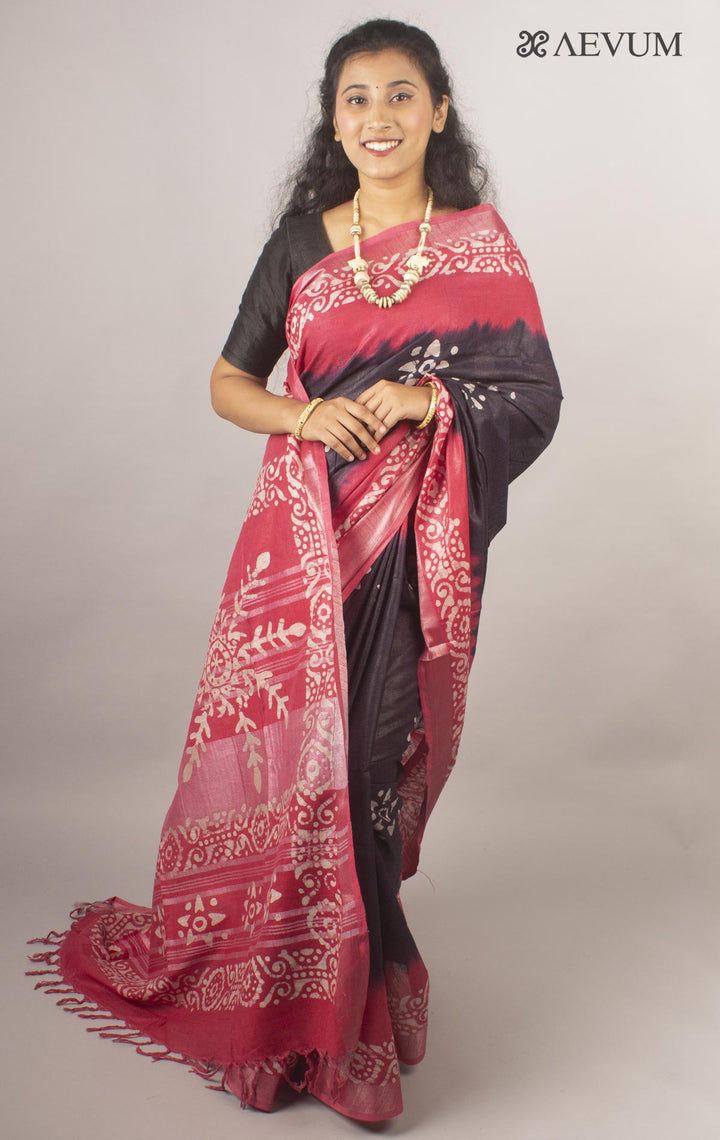 Semi Linen Saree with Batik Print - 10444 Saree Anita   