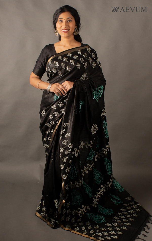 Katan Madhubani Silk Saree with Blouse Piece - 10802 - AEVUM