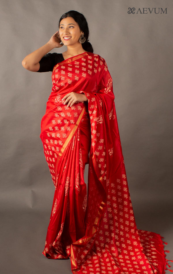 Katan Madhubani Silk Saree with Blouse Piece - 10804 - AEVUM