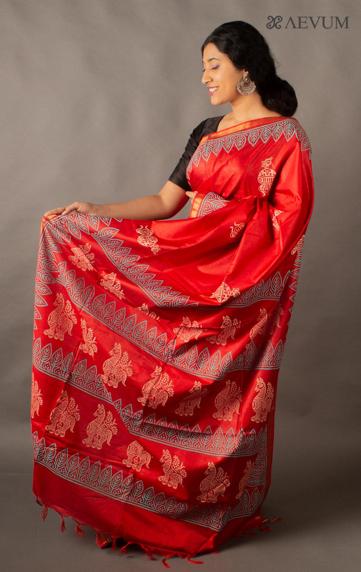 Katan Madhubani Silk Saree with Blouse Piece - 10808 Saree Raj Dev Kumar   