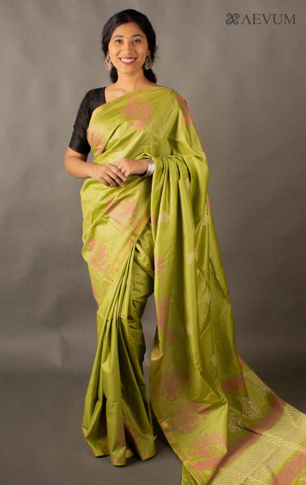 Katan Madhubani Silk Saree with Blouse Piece -10810 - AEVUM