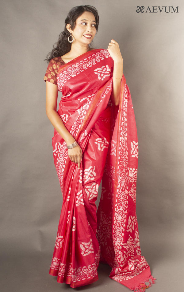 Katan Silk Saree with Batik Print-11261 - AEVUM