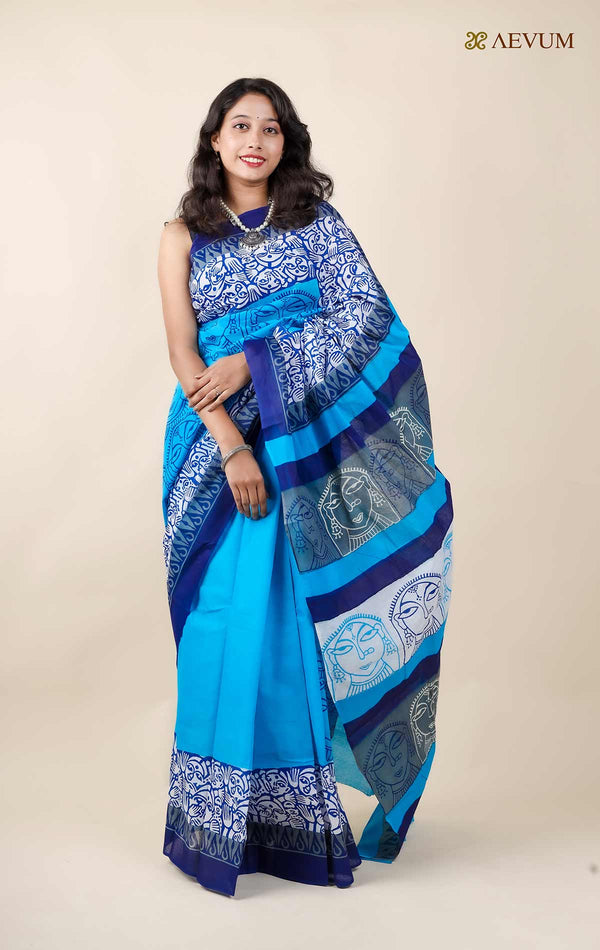 Mulmul Cotton Hand Block Printed Saree - 11413 - AEVUM