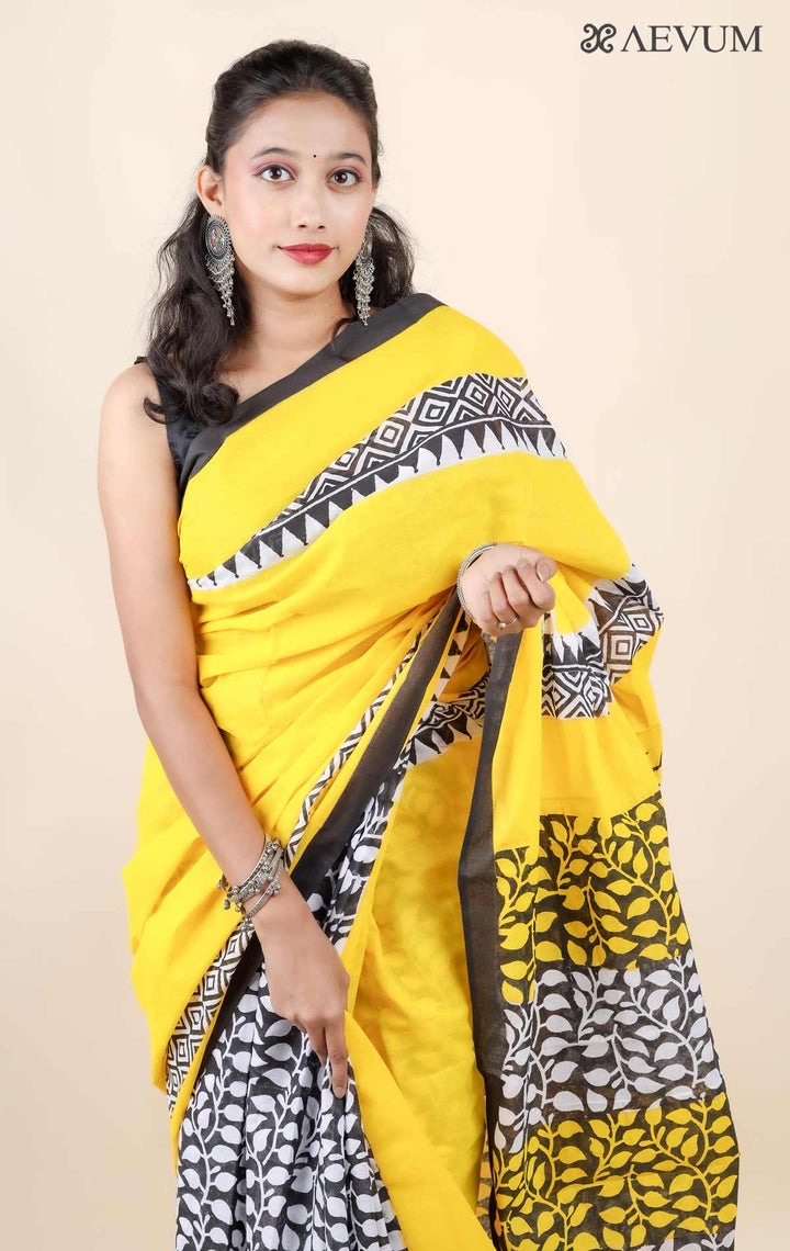 Mulmul Cotton Hand Block Printed Saree - 11420 Saree Rinku   