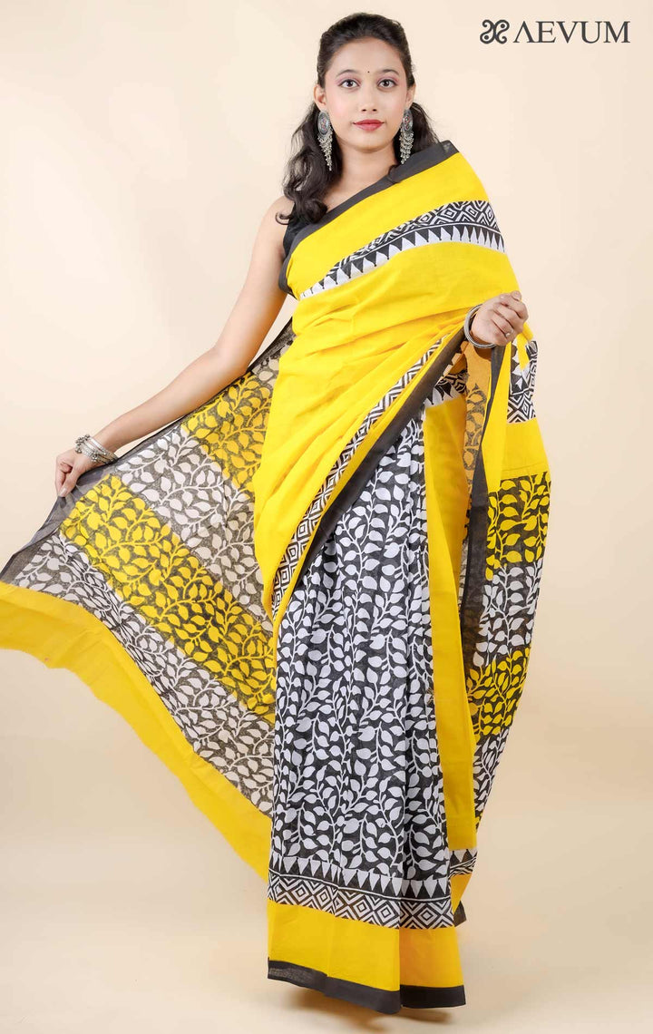 Mulmul Cotton Hand Block Printed Saree - 11420 Saree Rinku   