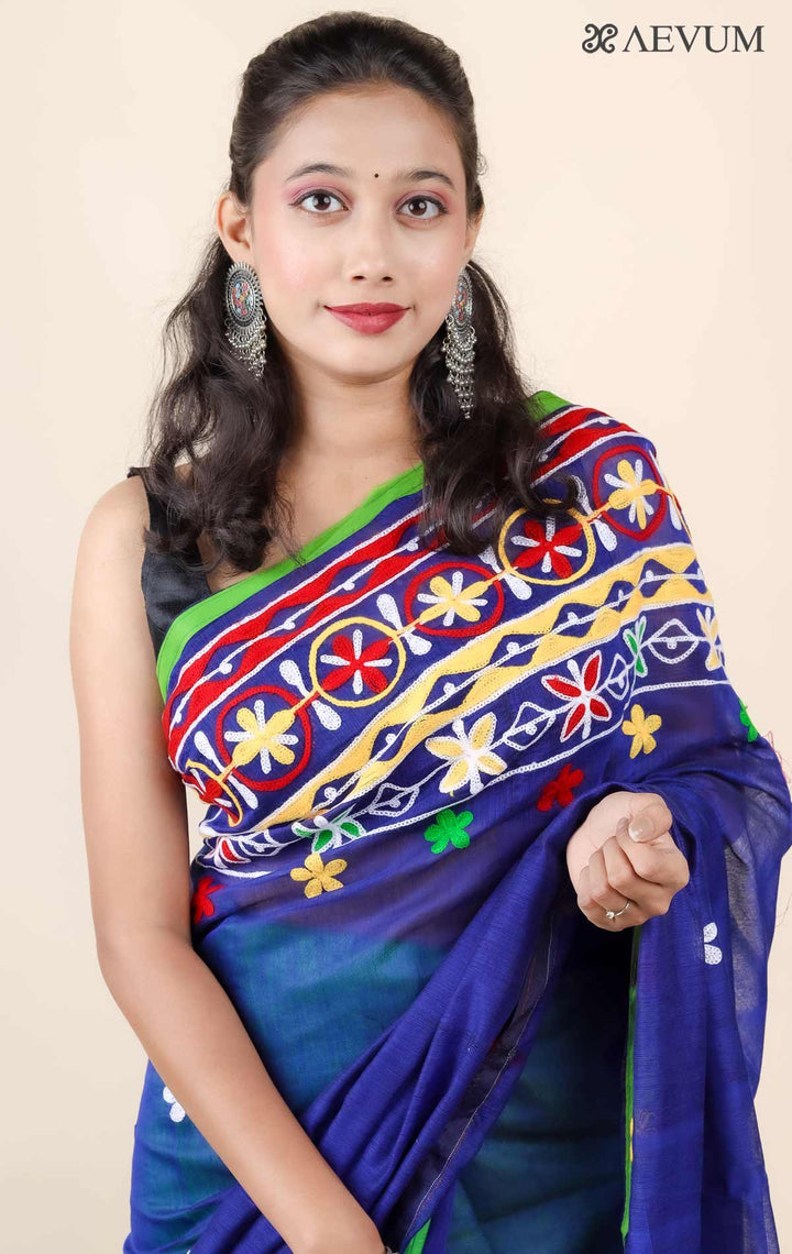 Silk Cotton Saree with Gujarati Work-11460 Saree AEVUM