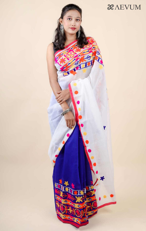 Silk Cotton Saree with Gujarati Work-11462 - AEVUM