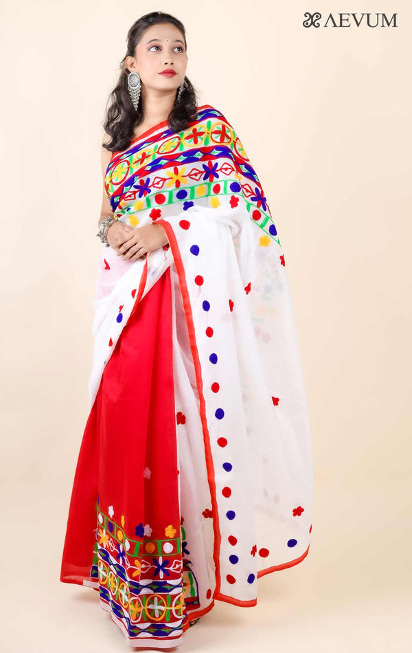 Silk Cotton Saree with Gujarati Work-11464 - AEVUM