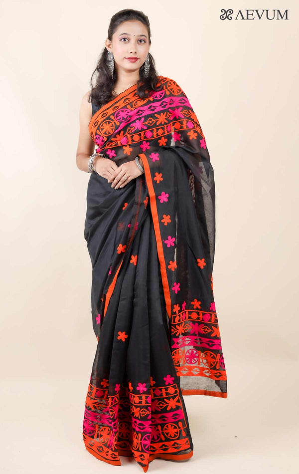 Silk Cotton Saree with Gujarati Work-11466 - AEVUM