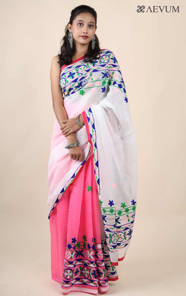 Silk Cotton Saree with Gujarati Work-11470 - AEVUM