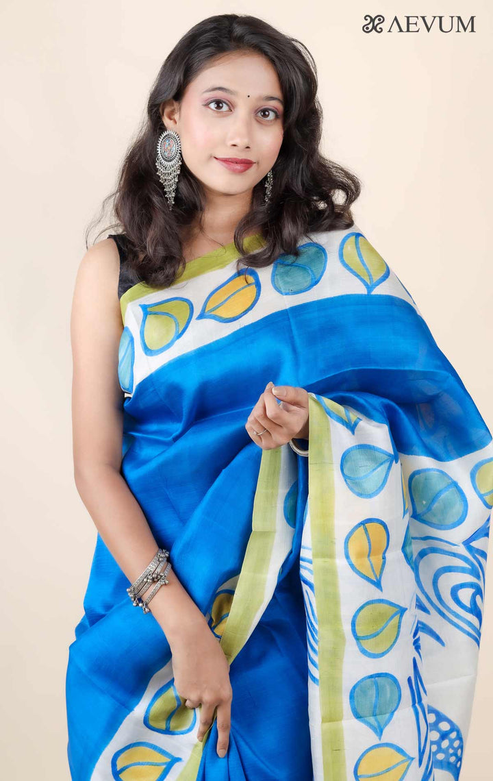 Bishnupur Hand Painted Pure Silk Saree with Silk Mark and Blouse Piece - 11747 - AEVUM