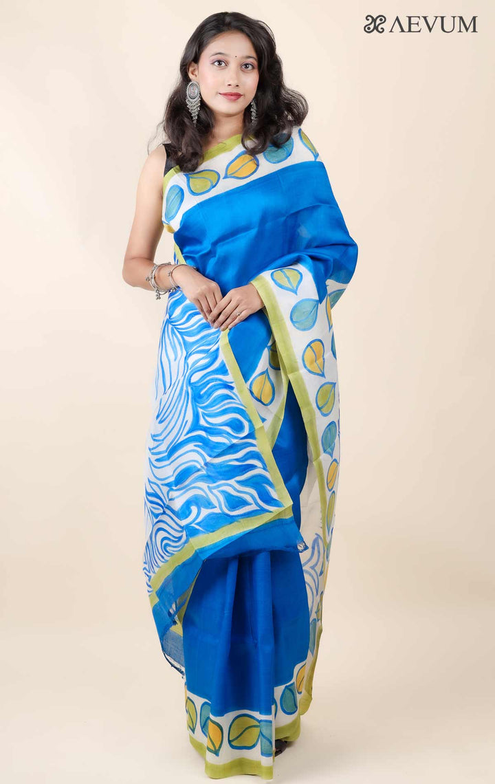 Bishnupur Hand Painted Pure Silk Saree with Silk Mark and Blouse Piece - 11747 - AEVUM