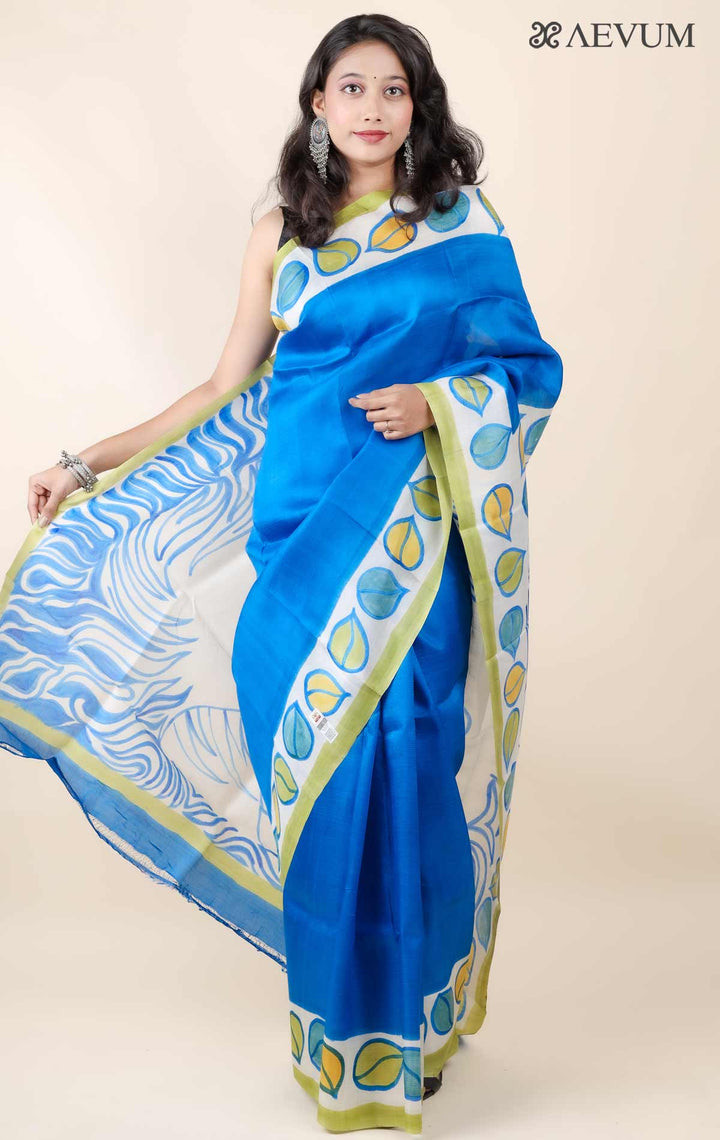 Bishnupur Hand Painted Pure Silk Saree with Silk Mark and Blouse Piece - 11747 - AEVUM