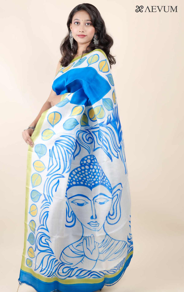 Bishnupur Hand Painted Pure Silk Saree with Silk Mark and Blouse Piece - 11747 - AEVUM