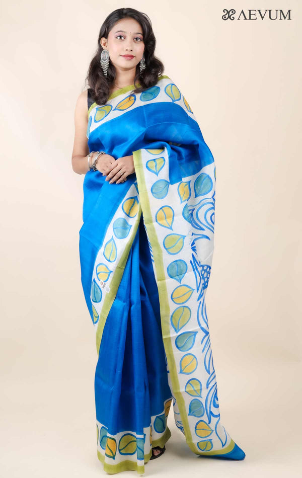 Bishnupur Hand Painted Pure Silk Saree with Silk Mark and Blouse Piece - 11747 - AEVUM
