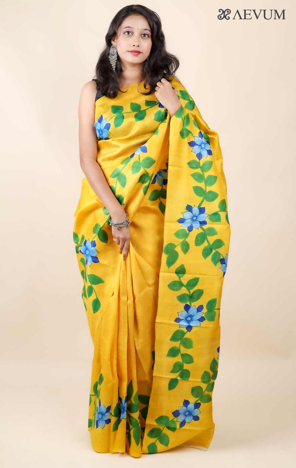 Bishnupur Hand Painted Pure Silk Saree with Silk Mark and Blouse Piece - 11749 - AEVUM