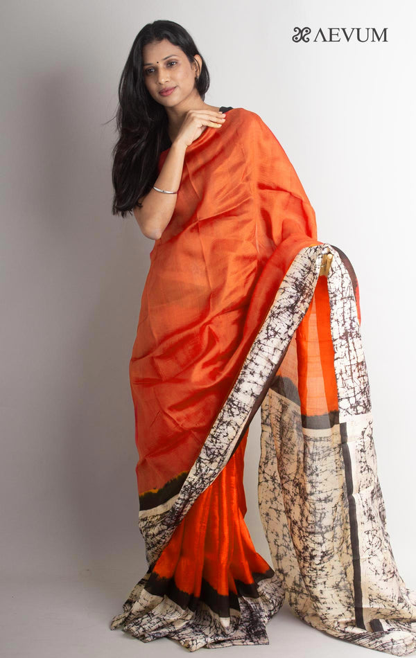 Three Ply Murshidabad Batik Print Pure Silk With Blouse Piece - 1295 - AEVUM