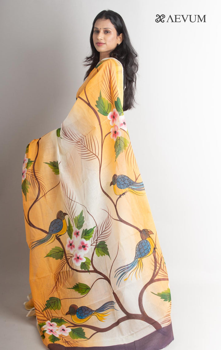Kerala Cotton Hand Painted Saree with Blouse Piece - 1304 - AEVUM
