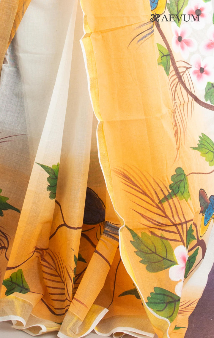 Kerala Cotton Hand Painted Saree with Blouse Piece - 1304 - AEVUM