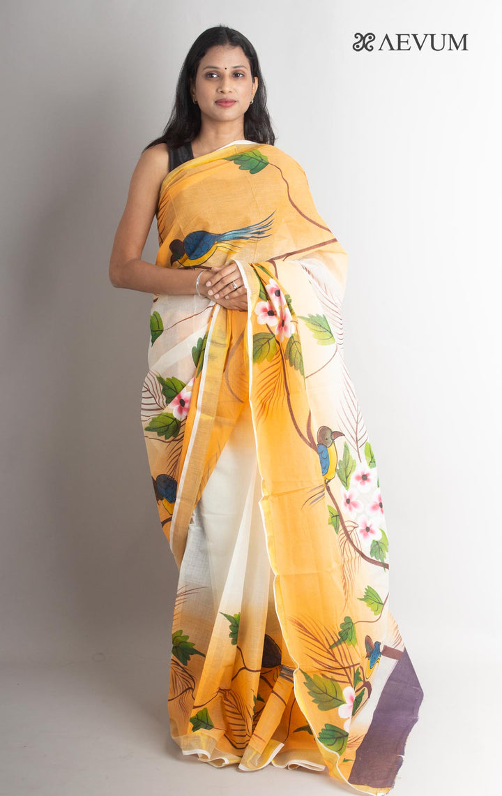Kerala Cotton Hand Painted Saree with Blouse Piece - 1304 - AEVUM