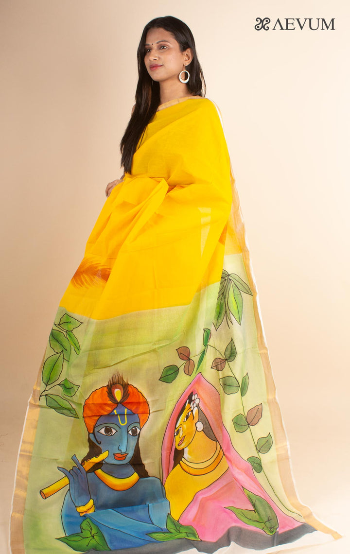 Kerala Cotton Hand Painted Saree with Blouse Piece - 1306 Saree Riya's Collection   