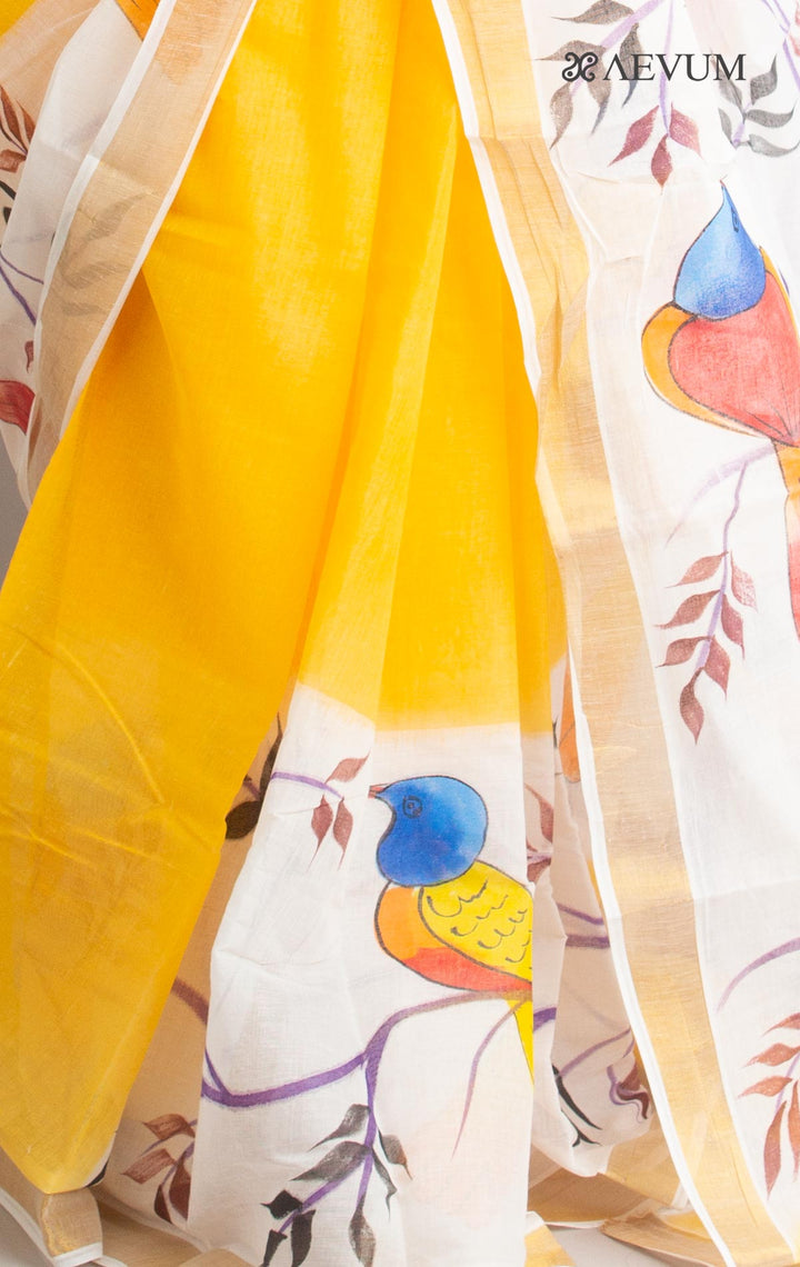 Kerala Cotton Hand Painted Saree with Blouse Piece - 1310 - AEVUM